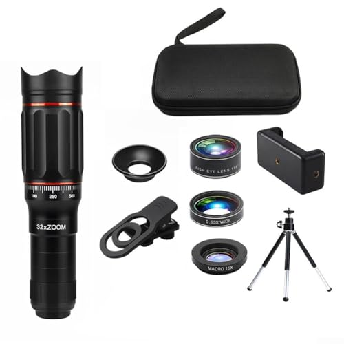 Lente telescópica para teléfono, lente de teleobjetivo con zoom 32x, metal HD, monocular externo de alta ampliación para fotografía móvil