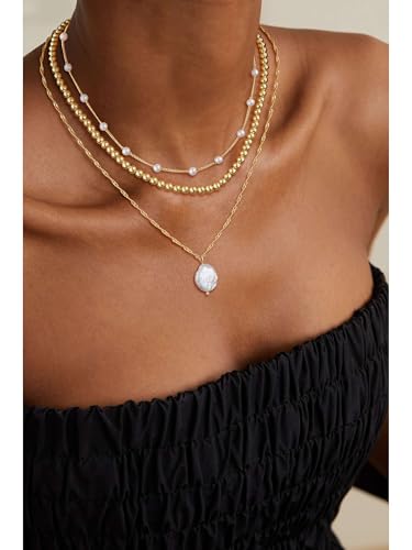 Layered Gold/Silver Necklaces for Women，Stackable 14K Gold/Silver Plated Choker Chain Necklace Simple Layering Stack Pendant Necklaces for Women Trendy Gold Set Jewelry for Women2