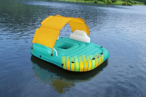 Bestway Hydro Force Sunny 5 Person Inflatable Large Floating Island Lake Water Lounge Raft With Cup Holders And Removable Sunshade, Green #TOP3