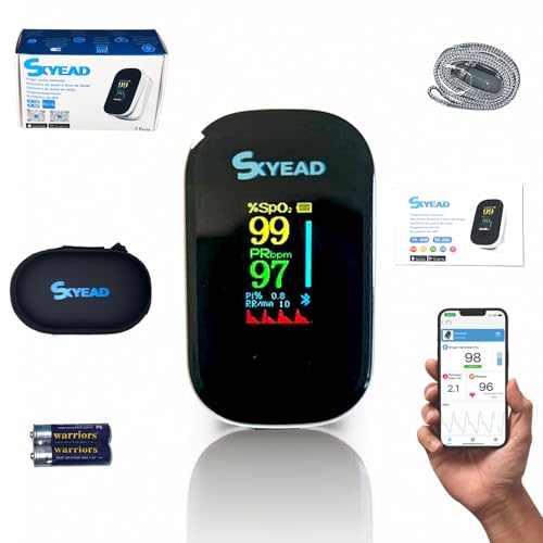 Oxymètre de Pouls Bluetooth SKYEAD SK-25A – Suivi SpO2 & Fréquence Cardiaque – Écran HD OLED– Appli AILINK iOS/Android – Étui + Piles Inclus – Hommes/Femmes/Sport/Santé