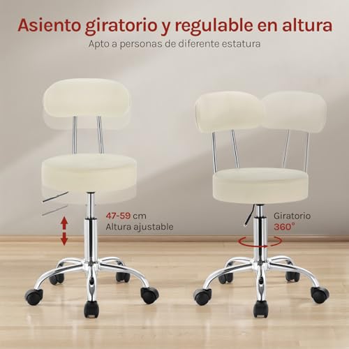 Miniatura 5 de Woltu Bh34cm-1 Taburete De Trabajo De 1 Pieza Giratorio Taburete De Silla Giratoria Silla De Oficina Con Respaldo De Altura Regulable En Crema