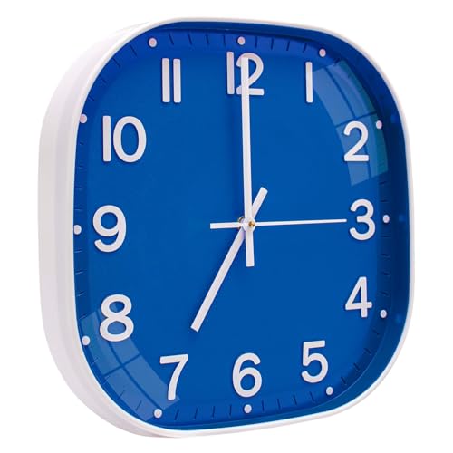 Image of TEKCOOL Plastic Analogue Wall Clock 12 inch Silent Quartz Decorative Wall Clock Non-Ticking Classic Clock Battery Operated Round Easy to Read for Room /Home /Kitchen /Bedroom /Office /School.Blue-