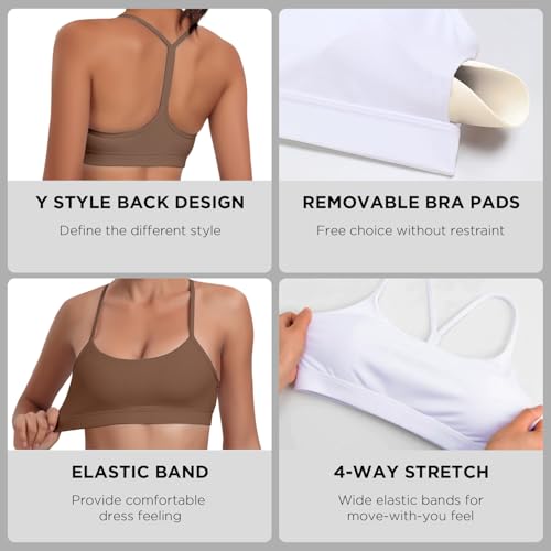 Image of Raxnode 3 Pack Women's Y-Back Sports Bra, Thin Spaghetti Strap Yoga Bralette with Removable Cups, Low Impact Wireless Bra