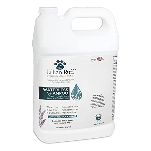 Lillian Ruff Waterless Dog Shampoo - No Rinse Quick Dry Shampoo Spray for Dogs and Cats - Tear Free Lavender Coconut Scent to Deodorize Pet Odor and Freshen Coat - Made in USA (Gallon)