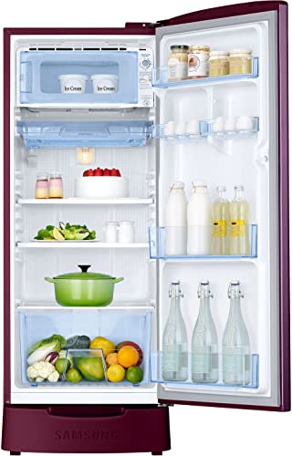 Image of Samsung 183 L, 3 Star, Digital Inverter, Direct-Cool Single Door Refrigerator (RR20C2823CR /NL, Red, Camellia Purple, Base Stand Drawer)
