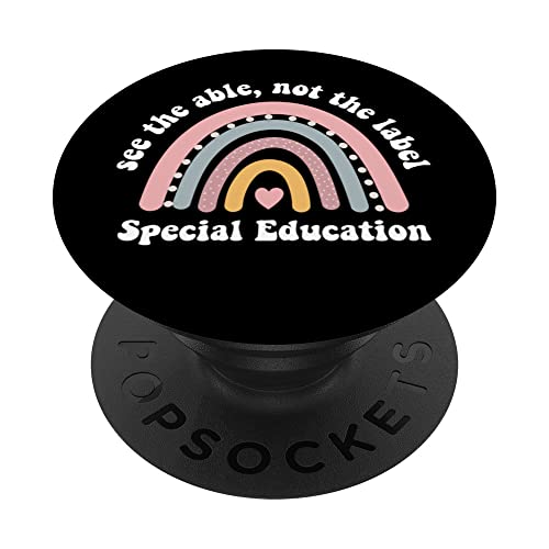 Special Education Teacher Autism Awareness Retro Rainbow PopSockets Swappable PopGrip