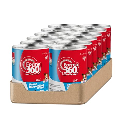 Cibo Umido per Cani Adulti al Pesce e Riso – Paté Monoproteico, Senza Glutine, Alta Appetibilità – 12x400 g – Forma360