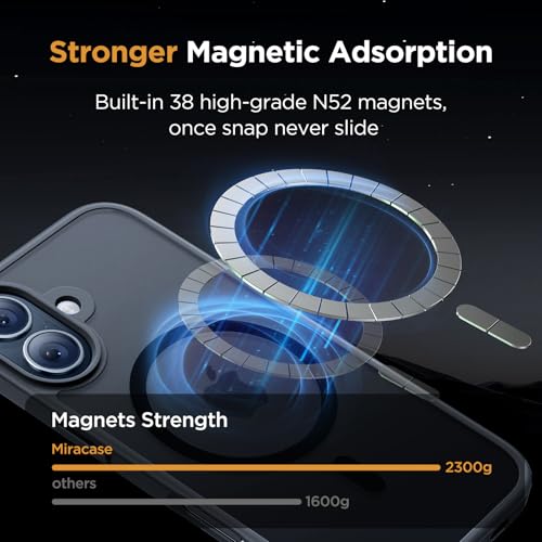 Image of Miracase Magnetic for iPhone 16 Plus Case [with 2X Screen Protectors] [Compatible with MagSafe], Slim Thin Phone Case Military-Grade Protected for iPhone 16 Plus Cover Bumper 6.7 Inch, Black