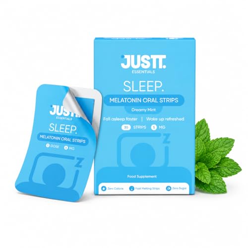 Image of JUSTT ESSENTIALS Sleep Melatonin Oral Strips | Melts Into Restful Sleep | Dreamy Mint Flavour | 5mg | Bedtime Wellness | Vegan Sugar Free | 30 Strips