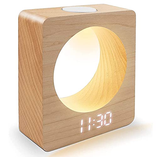 XIAOJUN RéVeil NuméRique LED en Bois en Bois avec Veilleuse 3 RéGlages D'Alarme DéTection de...