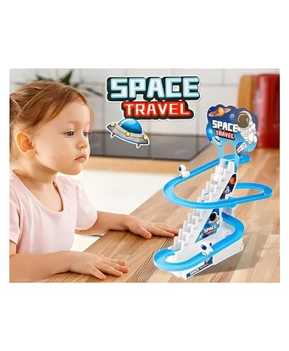 Image of Stair Climbing Cartoon Character Roller Coaster Slide Toy with 3 Small Dolls, Automatic Stair-Climbing Toy with Lights & Music (Cartoon Character Will be Send as per Available in Stock)