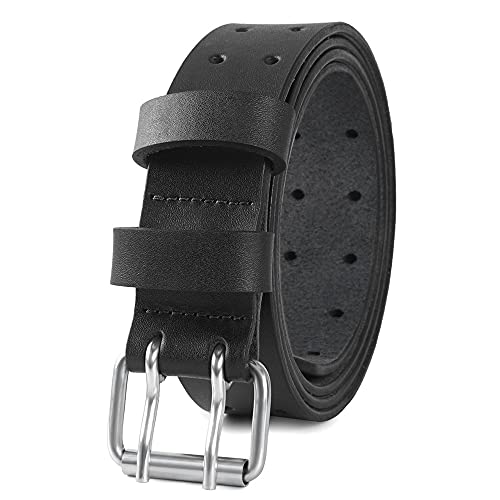 PBF Double Prong Leather Work Belts for Men | 38mm Wide | Heavy Duty | Real Leather Belt (XXL for Waist 52