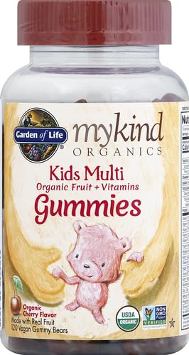Image of Garden of Life Organics Kids Gummy Vitamins,Certified Organic,Non-GMO & Vegan Complete Children's - B12,C & D3 Gluten,Soy-& Dairy Free Real Fruit Chew Gummies,Multi,Cherry,120 Count (Pack of 2)