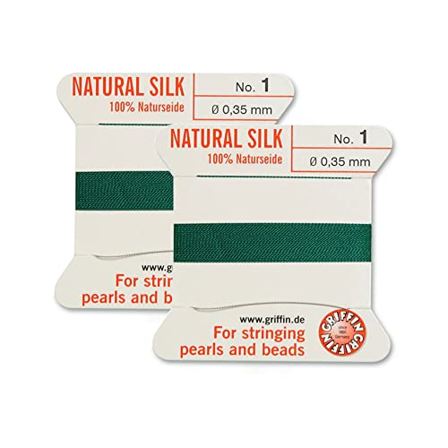 2 Pcs Griffin Natural Silk Beading Cord Thread And Needle Size 1 Green Color #TOP4