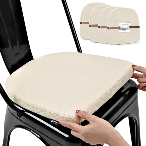 Image of BUYUE Friendly Woven Fabric 14x14 Magnetic Cushions for Metal Chair Set of 4, Enhanced Anti-Slip Seat Pads for Dining Kitchen Cafe Stackable Chairs (U-Shape, Beige, 4 Counts)