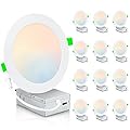 Sokopy 12 Pack 6 Inch 5CCT Ultra-Thin LED Recessed Ceiling Light with Junction Box, 2700K/3000K/3500K/4000K/5000K Selectable, 1050LM Dimmable Can-Killer Downlight, 12W Eqv 100W, ETL and Energy Star