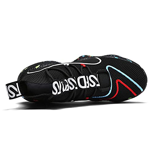 Hydlongr Women‘s Men's Breathable High-Top Knitted Mesh Rubber Lightweight Couple Running Shoes Fashion Walking Training Shoes Comfortable Casual Shoes Camouflage Black 4.5 Women/3 Men #TOP2