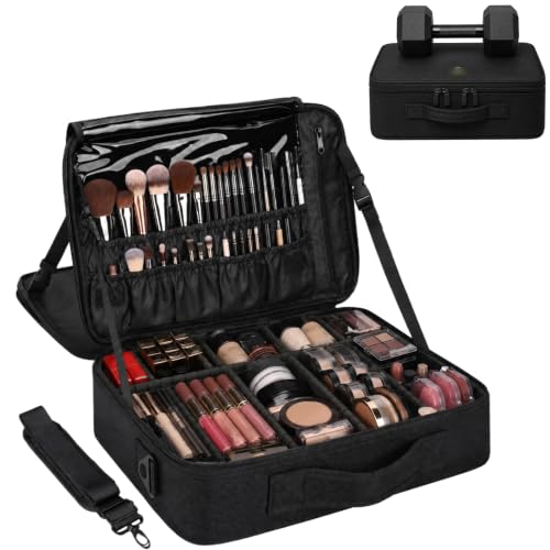 MONSTINA Large Makeup Case, 3 Layers Makeup Bag Cosmetic Organizer Brush Bag Barber Train Case...