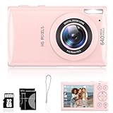 Digital Camera Pink, 4K Vlogging Camera, Vintage Camera, Autofocus 64MP 18X Digital Zoom Compact Point and Shoot Digital Cameras for Beginner, 32GB Included, Pink