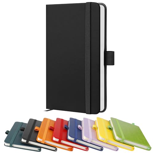 A6 Notebook Pocket Notebooks 160 Lined Pages Small Leather Journal Notebook Pocket Size for Women Men Work Office School Hardback A6 Notepad with Pen Holder 9.5 x 14.5cm-Black
