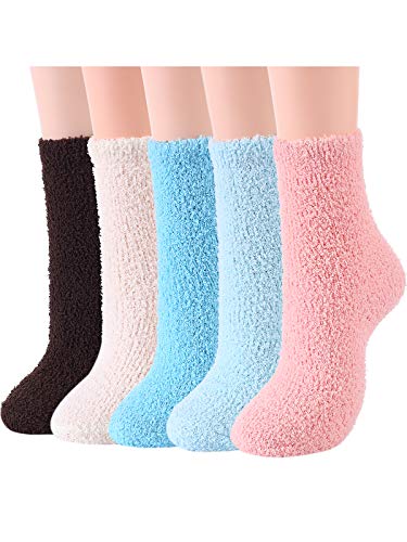 Century Star Womens Fuzzy Fluffy Cozy Warm Super Soft Slipper Socks Microfiber 3-8 Pairs Home Socks For Christmas (04) 5 Pairs Solid Color One Size #TOP15