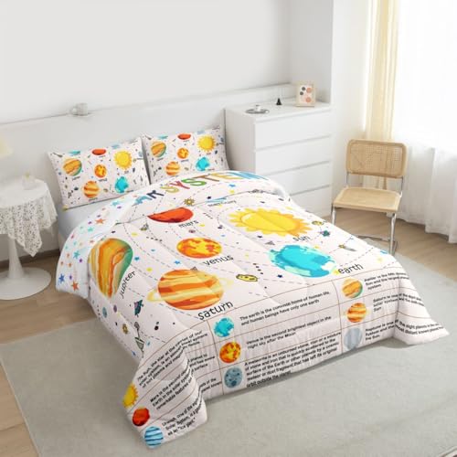 Image of Feelyou Solar System Bedding Set Twin, Outer Space Comforter Educational Comforter Set for Kids Planet Solar System Duvet Set 2Pcs