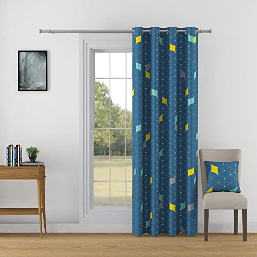 Image of Swayam 90% Blackout Polyester Long Door Curtain for Living Room & Bedroom | 9 Feet | Room Darkening Curtain with Eyelets | Pack of 2 | Geometric Design - Blue