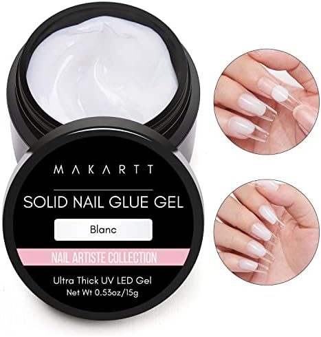 Makartt Solid Nail Gel Glue for Soft Gel Nail Tips Blanc Solid Nail Glue Gel for Press On Nails Acrylic Fake Nails Solid Builder Gel for Nail Strengthen Nail Art DIY Home Salon 15ML UV Light Cured