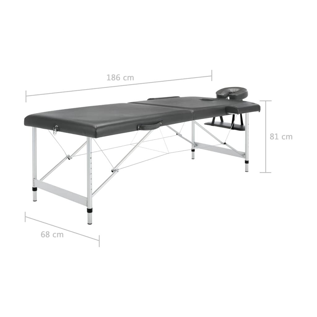 vidaXL Camilla Masaje de 2 Zonas Estructura Aluminio Antracita 186x68cm Salud Accesorios Salón Masajista Cuidado Personal Altura Ajustable Cómoda