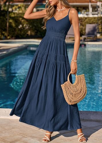 Image of KIRUNDO Maxi Dresses for Women 2026 Summer Sleeveless Spaghetti Strap Long Flowy Beach Vacation Dress Boho A Line Sundress