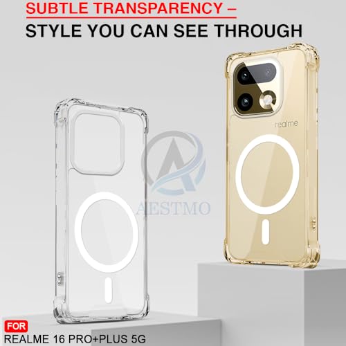 Image of AESTMO Clear Back Cover for Realme 16 Pro Plus | 360 Protection | Transparent Back Cover for Realme 16 Pro Plus (PC + TPU, Compatible with MagSafe Accessories, Transparent Bumper)