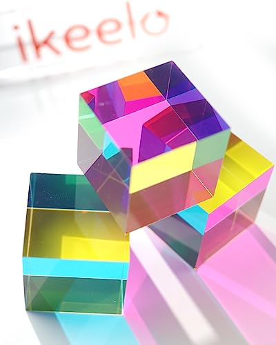 Image of iKeelo Color Cube (70mm) with Stand - Mesmerizing Color Mixing Acrylic Glass Prism for Color Recognition, A Fun Conversation Starter