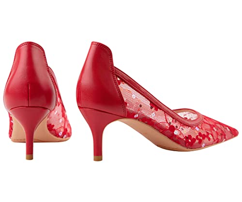 Hee grand Women Mid Heels Pointed Toe Pump Small Heels Office Shoes for Work Sexy Mesh Lace Wedding Party Dress Shoes2