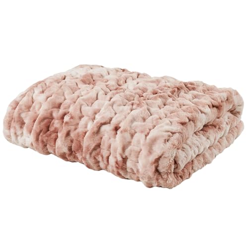 Madison Park Faux Fur Throw, Luxurious Ruched Texture, Fuzzy Warm,