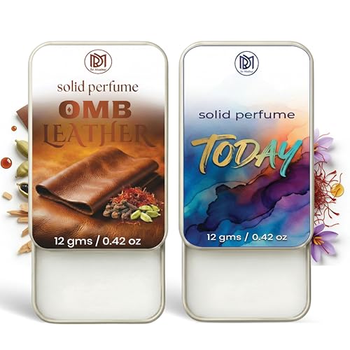 Image of Dr.Mashur Solid Perfume |OMB leather&Today Alcohol Free Wax Perfume Balm, Long Lasting | Pocket Tin 12g, Pack Of 2| Non Greasy Smooth Glide, Travel Friendly Men And Women