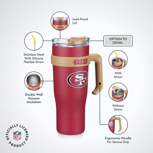 Image of The Memory Company Officially Licensed 46oz Team Color Slim Tumbler with Straw and Handle, San Francisco 49ers