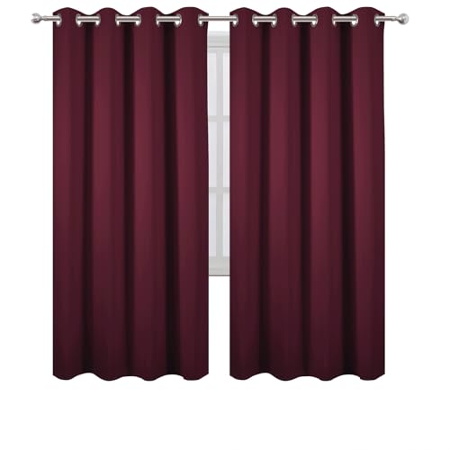 Image of LEMOMO Blackout Curtains 66 x 72 Inch Long Burgundy Red Curtains Set of 2 Panels Room Darkening Curtains for Bedroom and Living Room