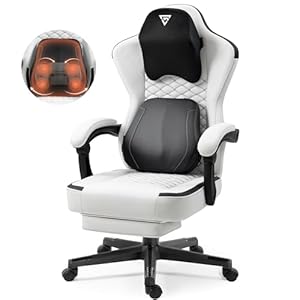 Gaming Chair with Heated Massage Lumbar Support, Ergonomic Gaming Computer Chair with Pocket Spring Cushion and Footrest, Recliner High Back PC Chair for Adult, 330lbs, White