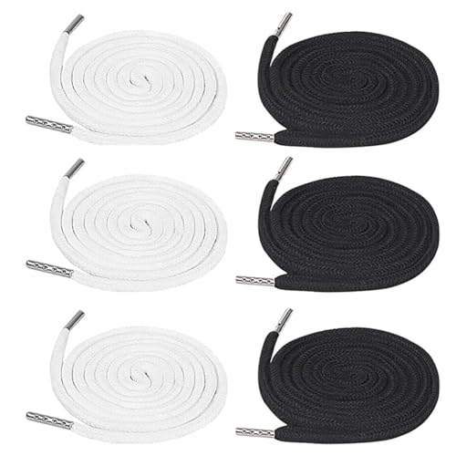 AFCJLTO Cordones de Algodón de Repuesto, Set de 6 Cordones Universales para Sujetar Ropa Deportiva y Calzado - Ideal para Pantalones de Chándal, Shorts, Chaquetas, Abrigos (Negro/Blanco)