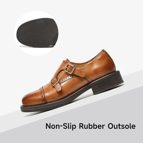 Image of BEAU TODAY Women Monk Strap Loafers Cap Toe Business Causal Loafer Shoes