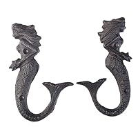 Ciieeo 2 Pcs Retro Mermaid Wall Hooks Cast Iron Coat and Hat Holders Decorative Hooks for Home Bedroom and Bathroom