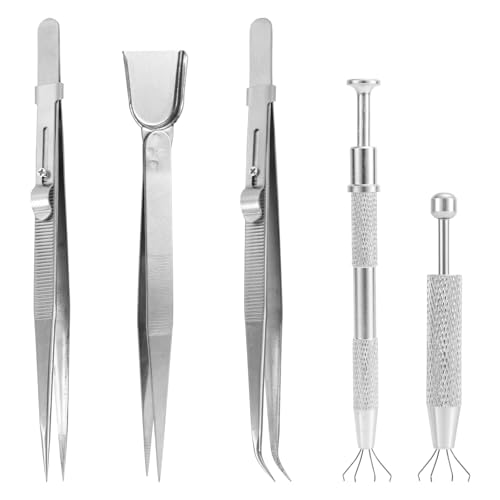 lasuroa 5pcs Sprinkles Tools for Cake Decorating, Metal 4 Claw Sprinkle Pen Piercing Ball Bead Removal Holder Jewelry Grabber & Tweezers with Shovel Head for Baking Cookies Cupcake Decoration Supplie