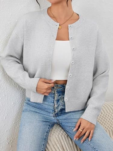 Image of Ibeauti Cropped Cardigan Sweaters for Women 2026 Trendy Spring Y2k Outfit Long Sleeve Button up Open Front Short Knit Sweater
