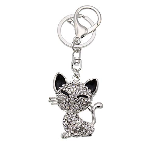 Preisvergleich Produktbild Vektenxi Süß lächelnd Katze Strass Schlüsselbund Verschluss Schlüsselanhänger Dekor Tote Handtasche Anhänger - Silber bequem und praktisch