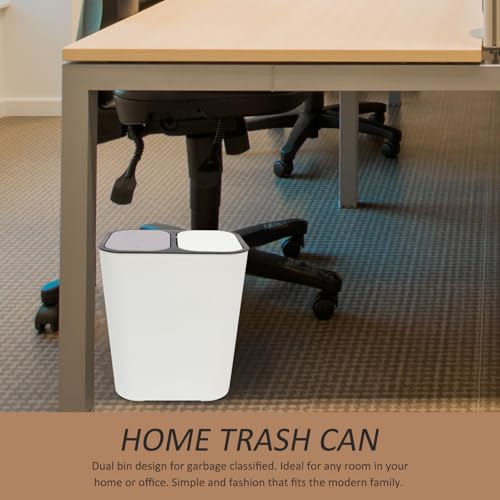 Caneca de basura rectangular de doble compartimento blanca miniatura 3