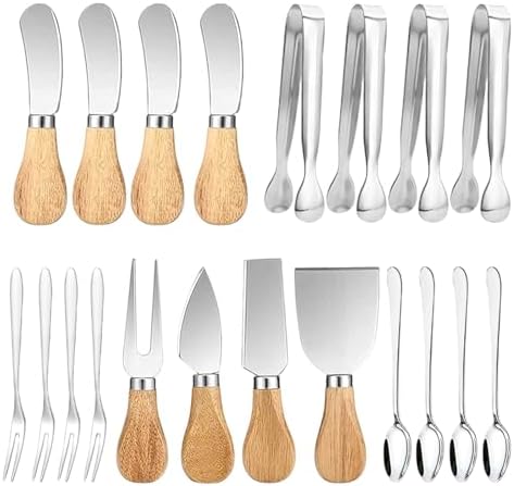 20 Pieces Cheese Knife Set with Cheese Slicer & Butter Knife, Charcuterie Board Accessories Including Mini Cheese Fork Serving Tongs Spoons Perfect for Cold Cuts and Cheese Spread