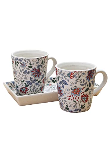 Image of Miah Decor Ceramic Coffee Mugs Set with Serving Platter, Handmade Stoneware