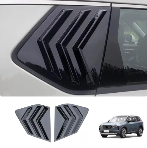 JIEOSDIN Car Accessories Rear Window Louvers Shutter Cover Trim Compatible with Nissan New Rogue 2021 2022 2023 2024 (Glossy Black) 2PCS ABS