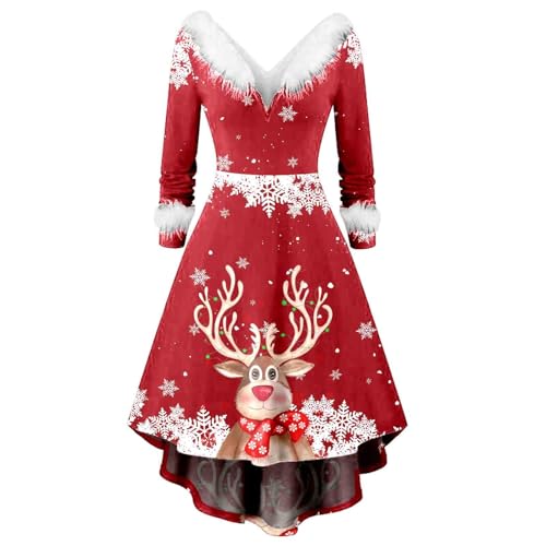 Robe cocktail femme col en V manches longues automne hiver coupe ample