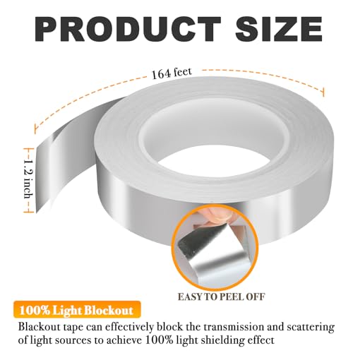 Image of Light Blocking Tape, 1.2 in x 164 Ft Blackout Stickers for Electronics, Dimming Covers for Window, Routers, Block 100% of LED Lights - Silver